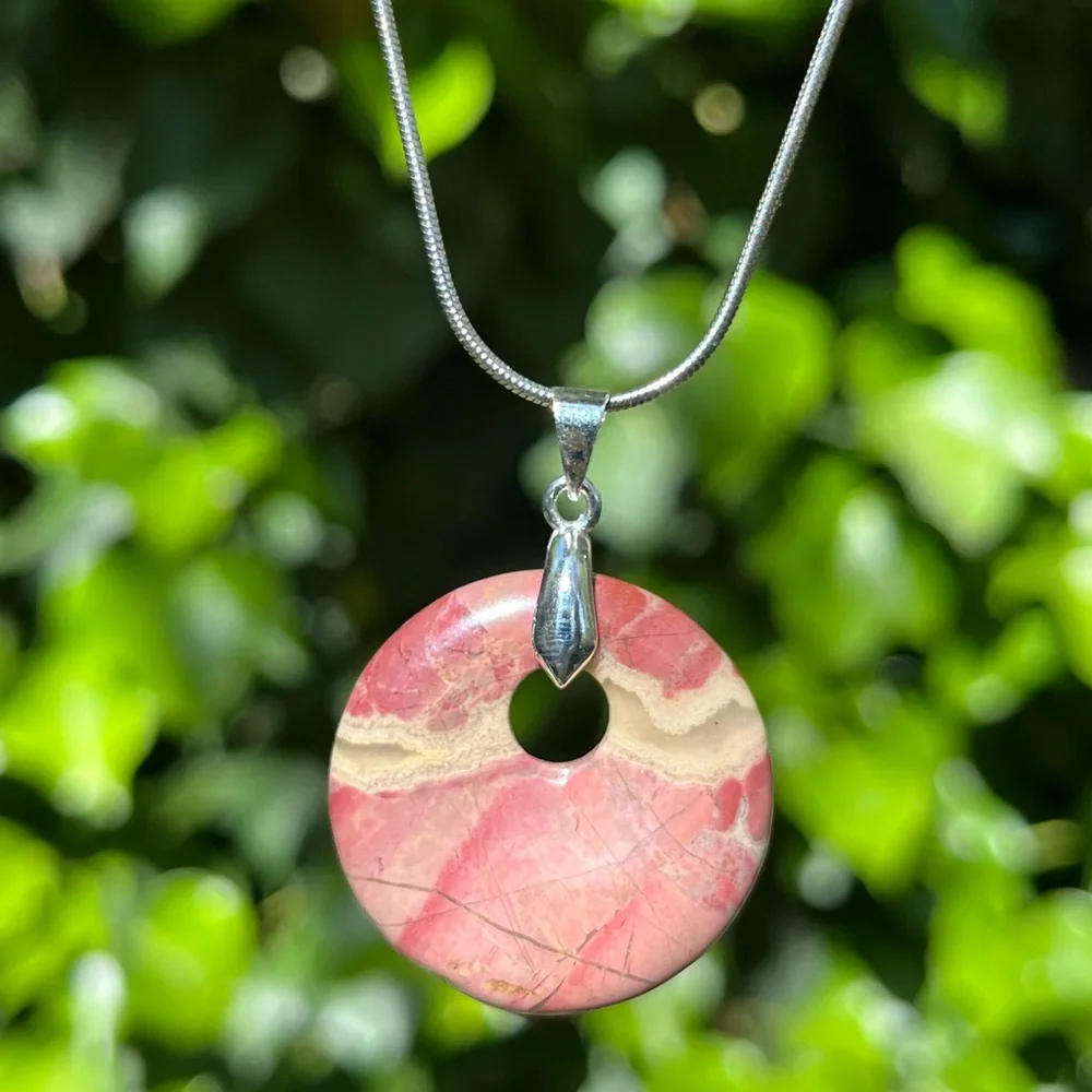 925 silver‎ plated donut shape rhodonite pendant